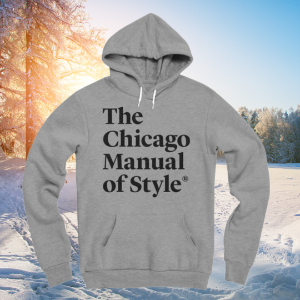 CMOS Logo Hooded Sweatshirt on Winter Morning Background with Snow and Sun